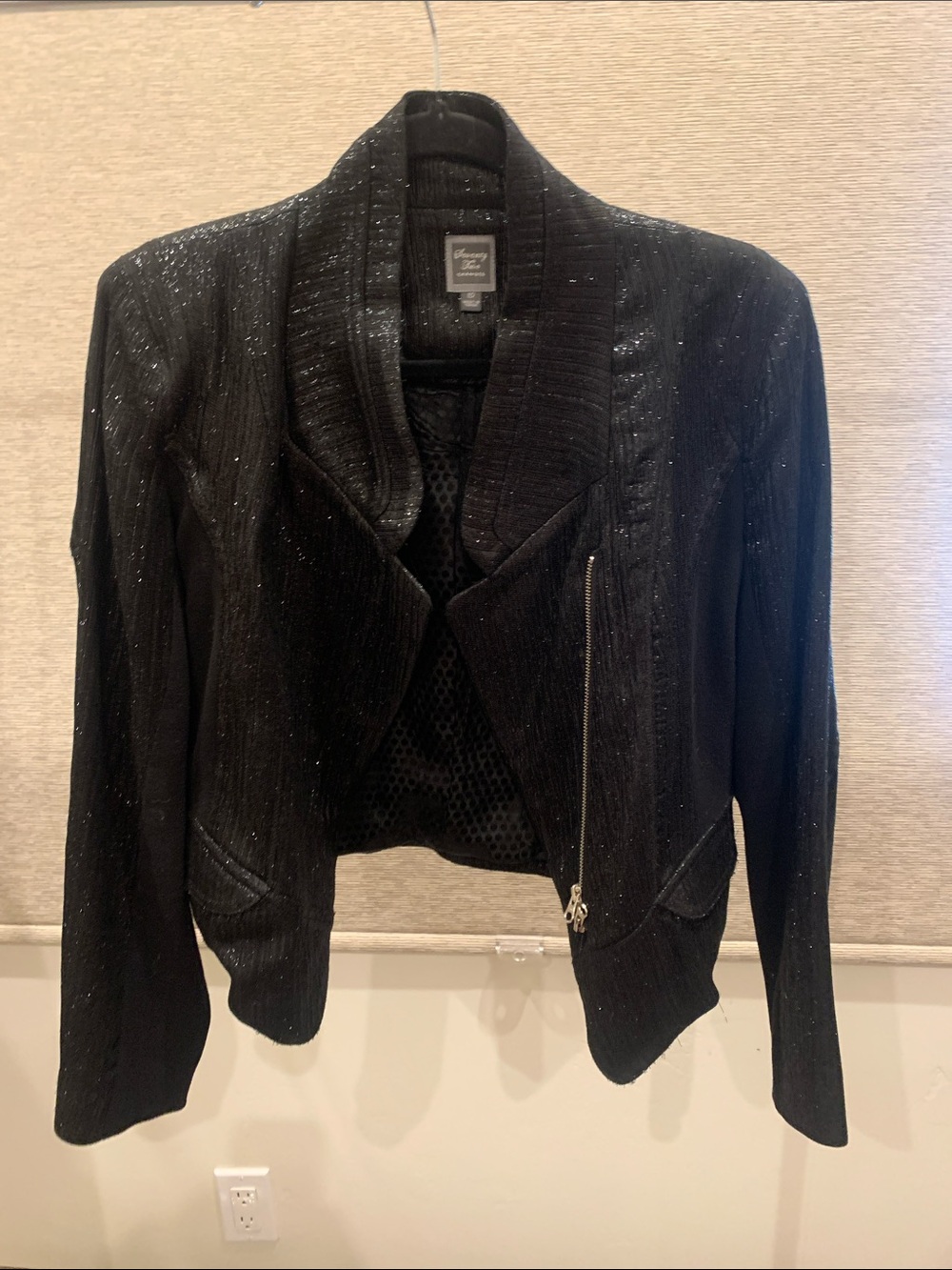 Seventy Two Changes Black Sparkle Asymmetrical Zip Blazer